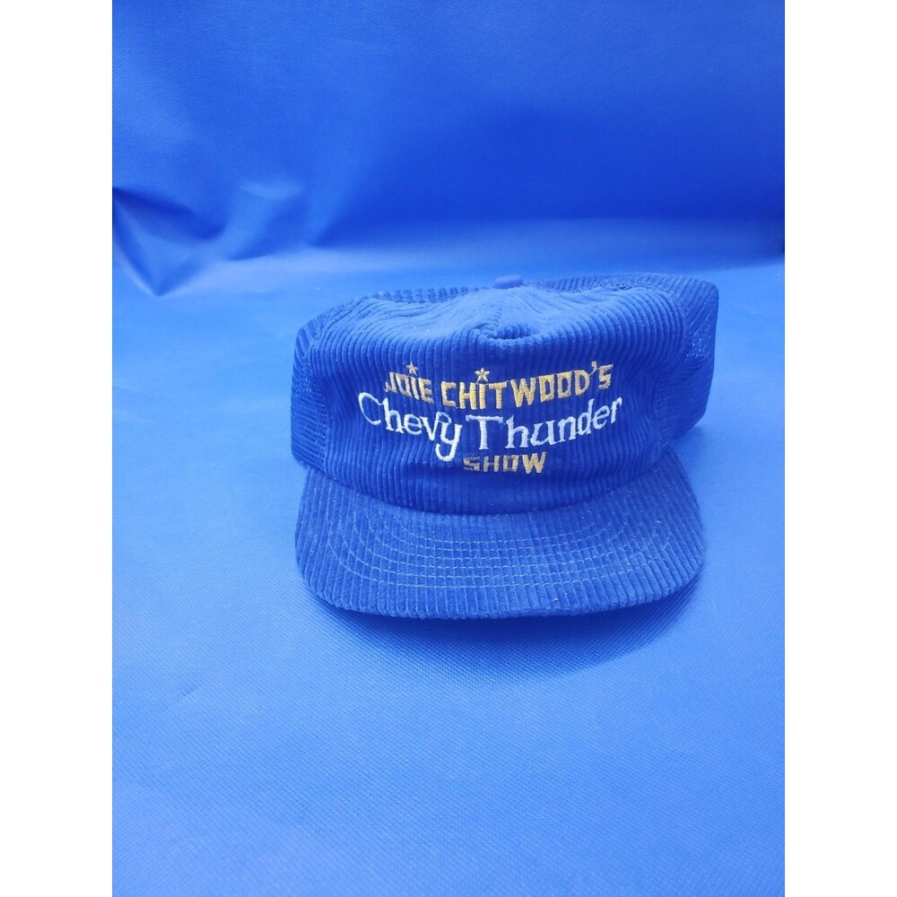 Vtg Autographed Chevy Thunder Hat 80s Corduroy Trucker Cap Joie Chitwood Show